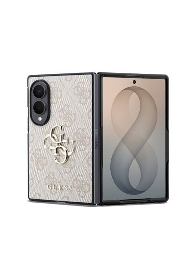Samsung Uyumlu Galaxy Z Fold 8 Kılıf Guess  Lisanslı 4g Desenli Metal Büyük 4g Ve Yazı Logolu Kapak Pembe