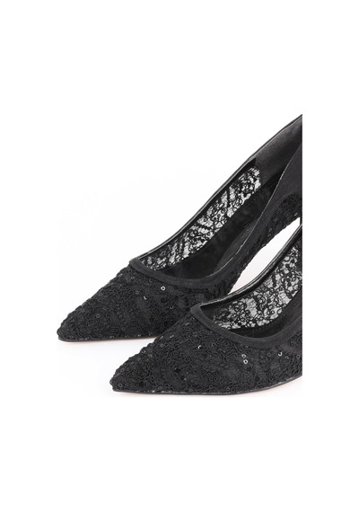 Paris Shoes Kadın Siyah File Detaylı Topuklu Ayakkabı - Elantra Siyah