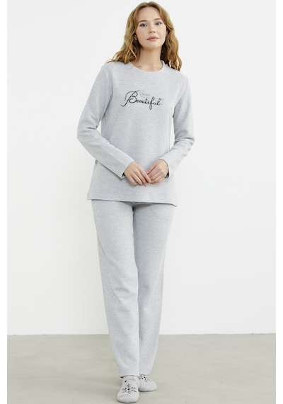 Sementa Fitilli Kalın Sıfır Yaka Pijama Takım - Gri Gri