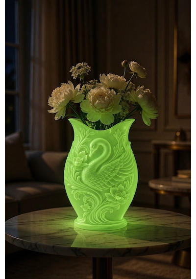 Kuğu Desenli Dekoratif Vazo 15 Cm 3d Baskılı Mat Dokulu Şık Masa Ve Raf Dekoru Neon