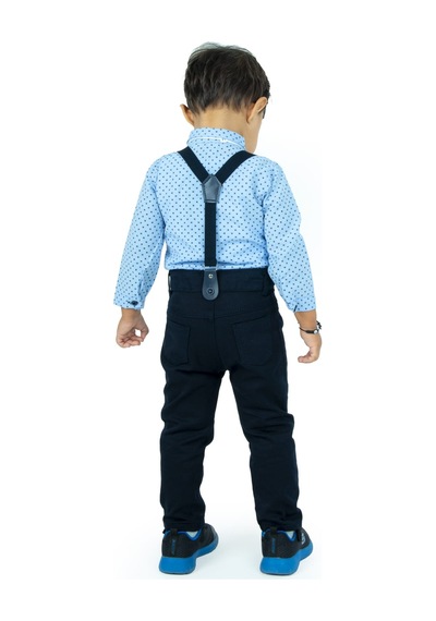 Mnk Baby & Kids Gömlekli Alttan Çıtçıtlı Gabardin Pantolonlu Pamuklu Bebek Takım mavi