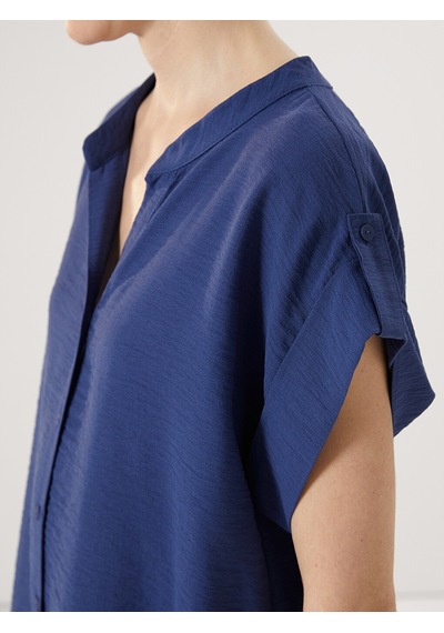 Lcwaıkıkı Classic Lacivert Kaçık Yaka Oversize Kadın Bluz