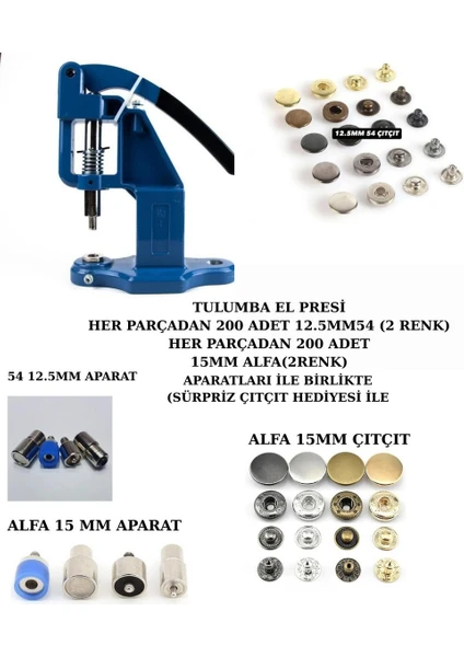 Tulumba El Presi 15mm Ve12.5mm Set Takım Renkli