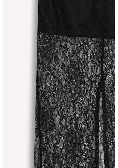 DeFacto Slim Fit Dar Kesim Astarlı Midi Dantelli Etek E0465AX24AUBK81 Siyah