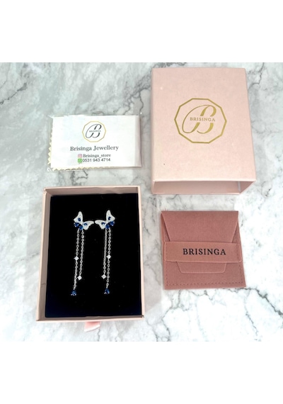 Mavi Kelebek İthal Gümüş Küpe-979 Silver