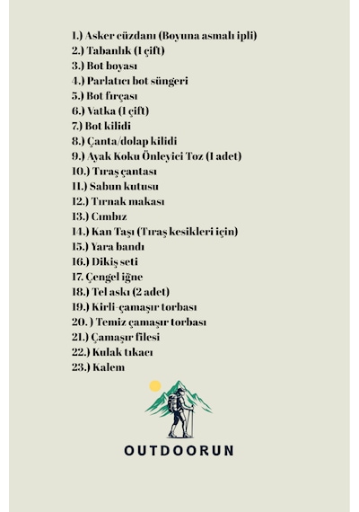 Outdoorun 23 Parça Asker Malzemesi Seti - Asker Cüzdanı Vatka Tabanlık Bot Boyası Kilit - Bedelli Askerlik Malzemeleri Siyah