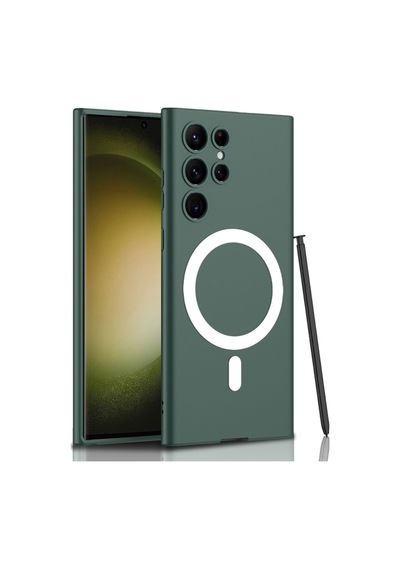 Rba Aksesuar Galaxy Uyumlu S23 Ultra Kılıf Wireless Şarj Özellikli Rba Kıpta M-safe Silikon Kapak - Yeşil Yeşil