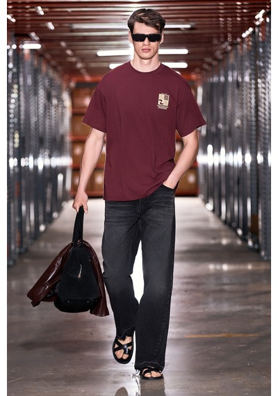 Grımelange Antonıo Erkek Baskı Detaylı %100 Organik Pamuk 3 İplik Örme Oversize Bordo T-shirt