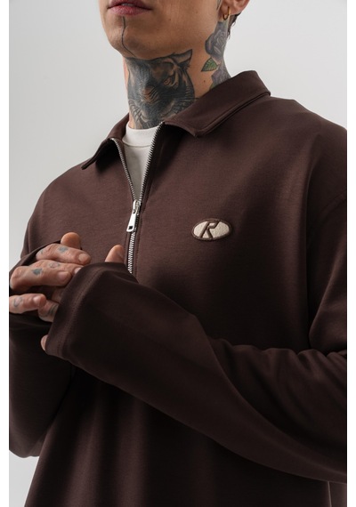 Respire Erkek Yarım Fermuarlı Modal Sweatshirt Kahve