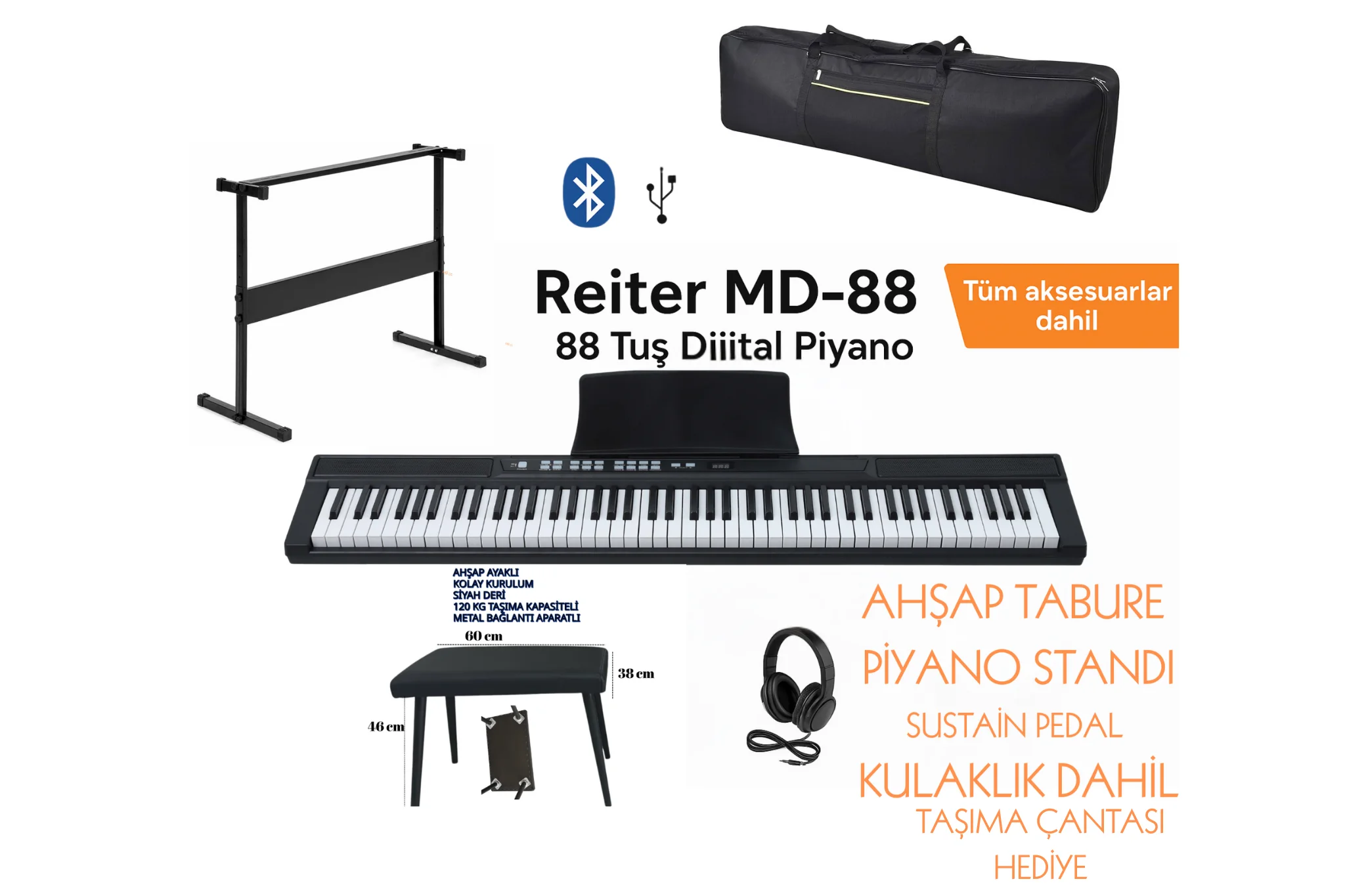 Reiter Md 88 Tuş Hassasisyetli Tabure Dahil 88 Keys