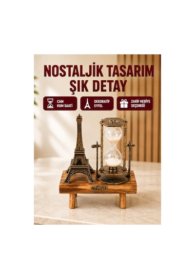 Trendlia Klasik Tasarımlı Ahşap Kum Saati Ev Ve Ofis İçin Masaüstü Aksesuarı