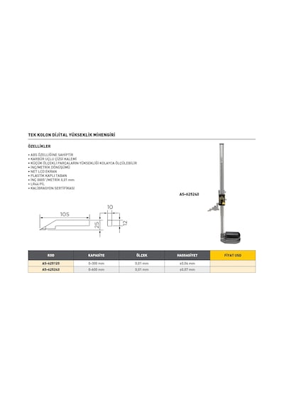 Fett 0-600mm Asimeto Tek Kolon Dijital Yükseklik Mihengiri As-625240