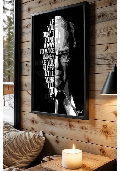 Warren Buffett Motivasyon Tablosu - Finansal Özgürlük Serisi Çerçeveli Ofis Duvar Dekoru Siyah
