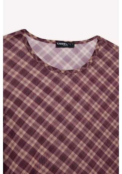 Defacto Coool Fitted Kareli Tül Uzun Kollu Tişört G3024ax25wnpn38 Pembe-pn38