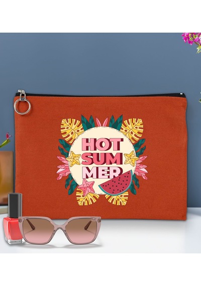 Bk Gift Yaz Temalı-8 Astarlı Kiremit Portföy Çanta 30x21cm, Baskılı El Çantası, Organizer Çanta Çok Renkli
