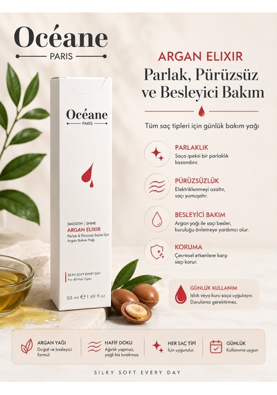 Oceane Paris Argan Elıxır - Claris Kürek Saç Fırçası Hediye