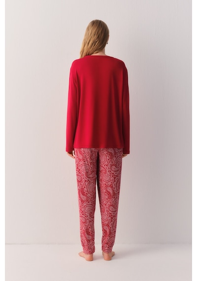 Suwen Paisley Pijama Takımı Sh27402660082 Kırmızı