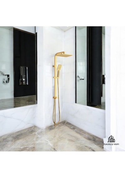 İsaoğlu Yapı Gold Duş Sistemi Kare Premium Banyo Bataryası Dahil Gold Yağmurlama Gold
