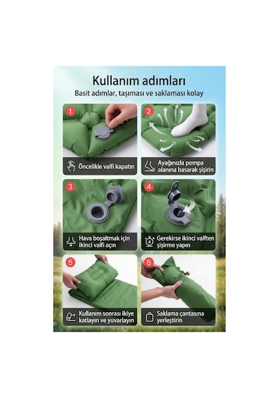 Kamptek Outdoor Premium Ergonomik Şişme Kamp Matı Entegre Ayak Pompalı, Yastıklı Ve Ultra Hafif Uyku Pedi Turuncu