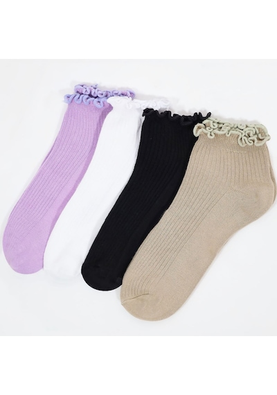 Kral Socks Kadın Bambu Çorap 4 Çift Renkli Fırfırlı Patik Kadın Çorap Çok Renkli