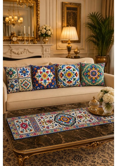 Vibrant Boho 4'lü Kırlent Kılıfı Seti Ve 1 Adet Runner Vibrant Boho - 902980989 Vibrant Boho