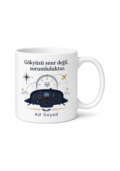 Uçak Kaptanına İrtifa Kontrolü Kokpit Sorumluluğu Uçuş Planı Kupa Hediye Bardak Beyaz / Çok Renkli