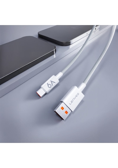 Lenyes Lc518 Usb-a To Type-c 6a Örgü Tasarımlı Hızlı Şarj Özellikli Data Ve Şarj Kablosu 66w 1m Gri Gri