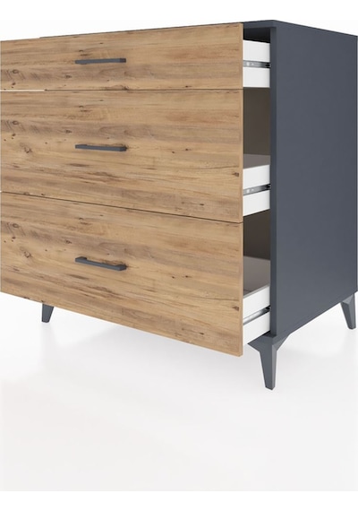 Kronos Şifonyer 3 Çekmeceli 88x59x96 Antrasit-çam Antrasit