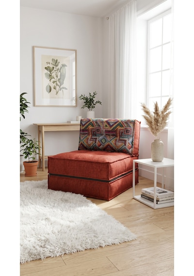 Reyo Pufymax Comfy Plus Koltuk Minder Modüler Yer Koltuğu Sırt Destekli Berjer 75x75x85cm Yıkanabilir Fermuarlı Kiremit