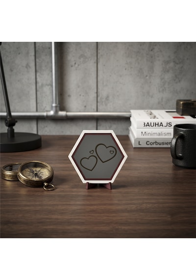 Modern Çizgili İkili Kalp Masaüstü Dekoratif Süsü Yaşam Alanlarınıza Neşe Katan Estetik Ve Modern Ürün 10x10 Cm, Kül Gri