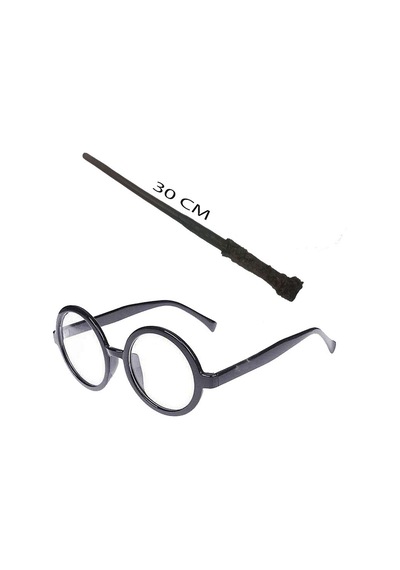 Harry Potter Asası 30 Cm Ve Siyah Çerçeveli Harry Potter Semeglbl - 96 Gözlüğü Seti
