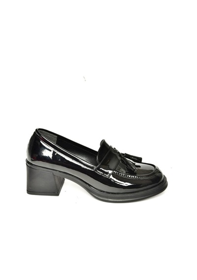 Fox Shoes T820145408 Siyah Rugan Kalın Topuklu Kadın Ayakkabı Siyah-rugan Siyah