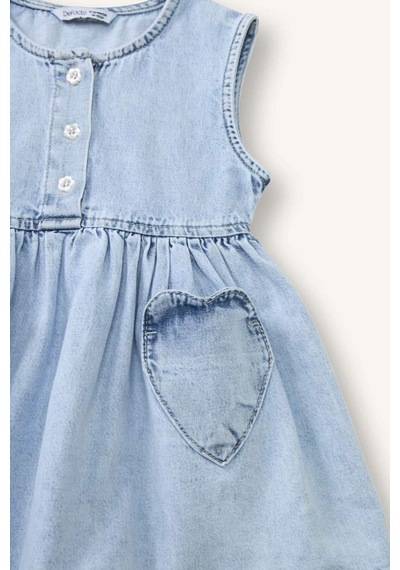 Defacto Aplike Kolsuz Jean Elbise Kız Bebek H6590a526hsnm39 Mavi-nm39