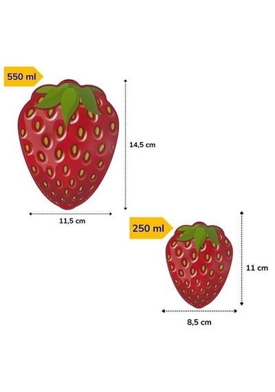 2'li İç İçe Geçebilen Çilek Model Saklama Ve Beslenme Kabı Seti 550 Ml + 250 Ml Kırmızı