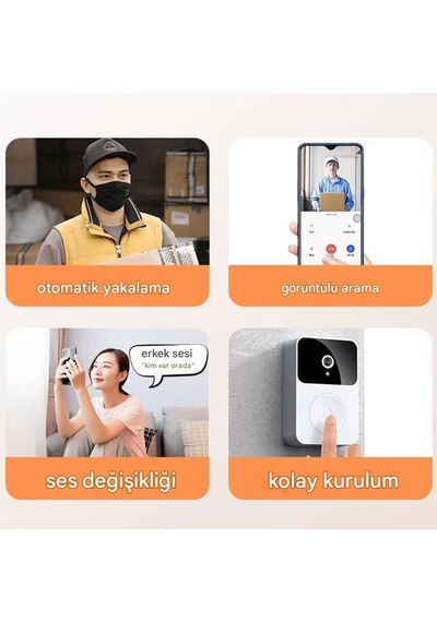 Kablosuz Görüntülü Akıllı Kapı Zili - Wifi Gece Görüşlü Kamera, Ses Değiştirme Özelliği & 38 Melodi