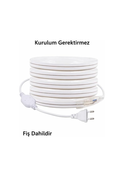 Tr 220v Neon Led Hortum 20 Metre 6400k Beyaz Işık 120 Led/m Tak Çalıştır Ip65 Su Geçirmez Şerit Led Dış Mekan