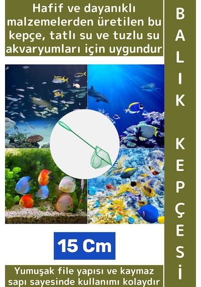 Wintoup Dayanıklı Kaymaz Sap Hafif Yumuşak Fileli Tatlı Tuzlu Su Uyumlu Pratik Akvaryum Balık Kepçesi 15 Cm