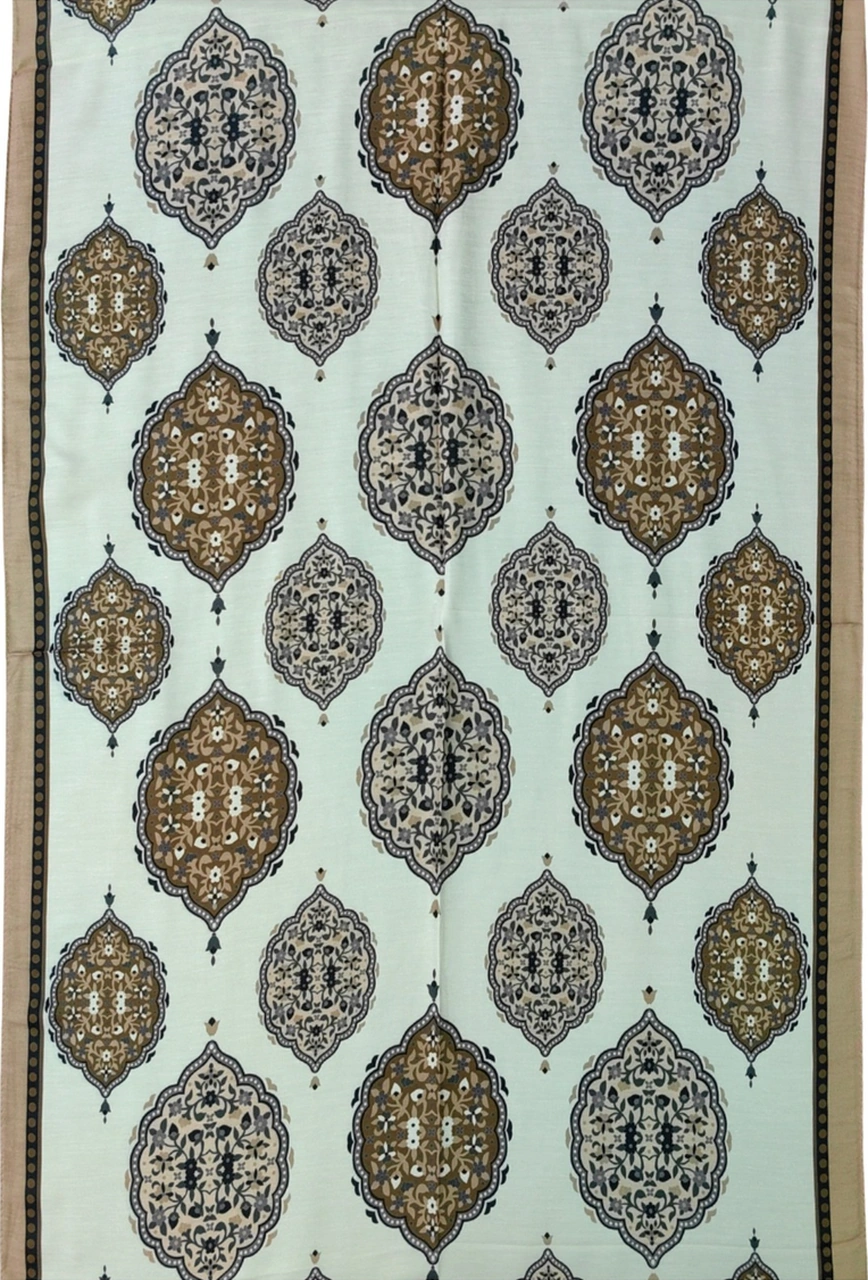 Mim Eşarp Işıl İpek Soft Pamuklu Etnik Desenli Şal 75x190 Cm Karamel