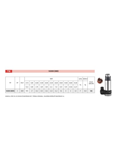 İmpo V2200f - 3 Hp Dalgıç Pompa 380 V - Atık Sular İçin-3'' Çıkışlı