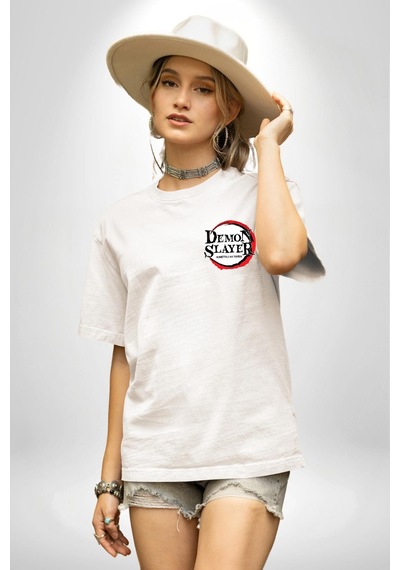 Shinobu Kocho Demon Slayer Beyaz Oversize Unisex Ön Ve Sırt Baskılı Tişört Beyaz