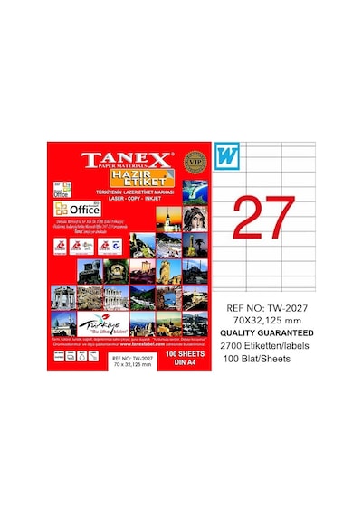 Tanex 2027 Laser Etiket 70x32mm 27x100 2700 Adet Diğer