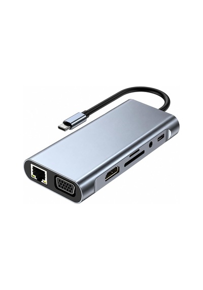 11 İn 1 Arada Usb-c Hub Type-c Çoklayıcı Adaptör, 4k Hdmı, Vga, Rj45 Ethernet, Pd Şarj, Usb 3.0 + 3 Usb 2.0, Sd/tf Kart Okuyucu, 3.5 Mm Ses Çıkışı, Tüm Type-c Cihazlarla Uyumlu