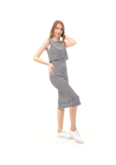 Luvmabelly Myra5552 - Emzirme Elbise Kolsuz Yırtmaçlı Çizgili - Siyah-siyah