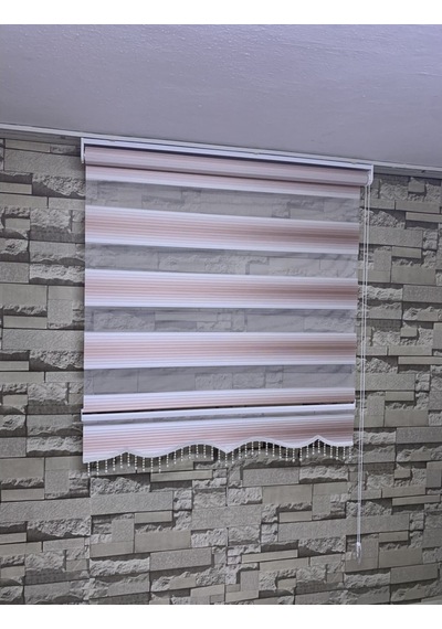 Pembe Beyaz Geniş Plise Zebra Stor Perde Tüm Ölçülerde