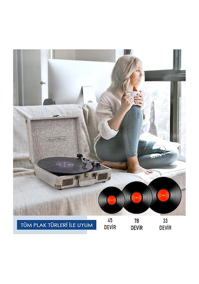 Record Master ST14012 Bluetooth Özellikli Retro Pikap Bej