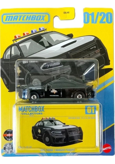 Matchbox Collectors 2023 Dodge Charger Pursuit 01/20 Metal Model Araba Diecast Siyah