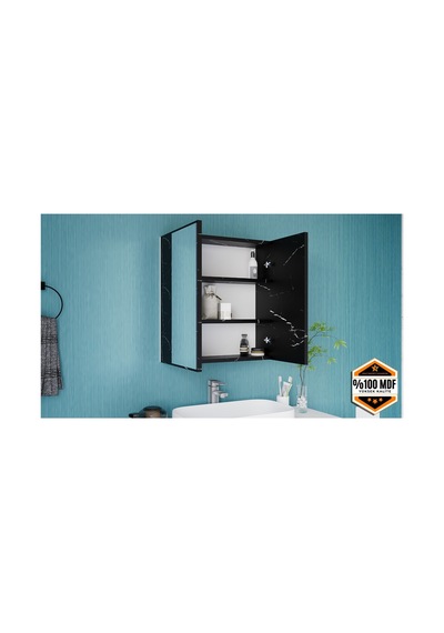 Rafineri 2 Kapaklı Aynalı Banyo Dolabı Mdf Siyah