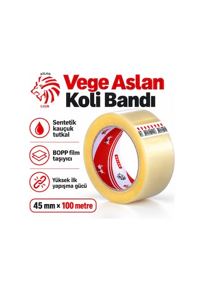 Vege Aslan Koli Bandı 45 Mm X 100 Mt 12 Li Paket Sentetik Kauçuk Tutkallı 12 Adet