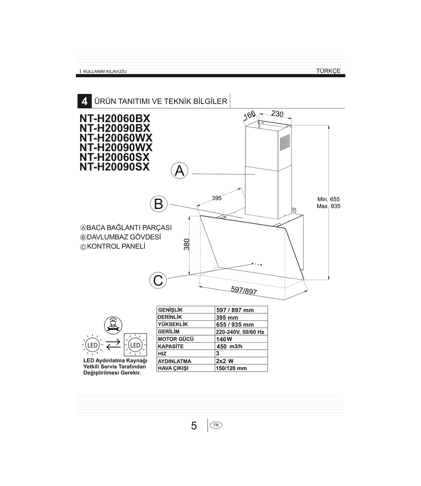 Narte NT-H20060BX 60 Cm Siyah Cam Inox Çıtalı Eğimli Davlumbaz