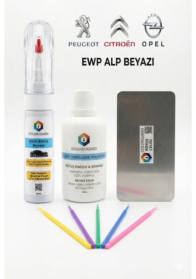 Peugeot-citröen-opel Ewp Alp Beyazı İğneli Ve Fırçalı 2 Si 1 Arada Rötuş Boyası Yüzey Temizleme Solüsyonu Profesyonel Ve Çapaksız Rötuş Çeliği 5'li Uygulama Çubuğu Seti